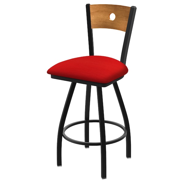 36" Swivel Counter Stool, Nickel Finish, Med Back, Canter Red Seat